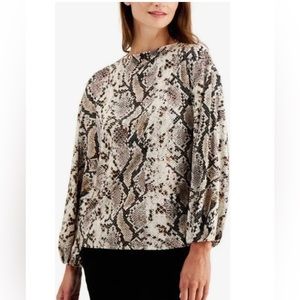Alfani Snake Print Long Sleeved Top High Neck M